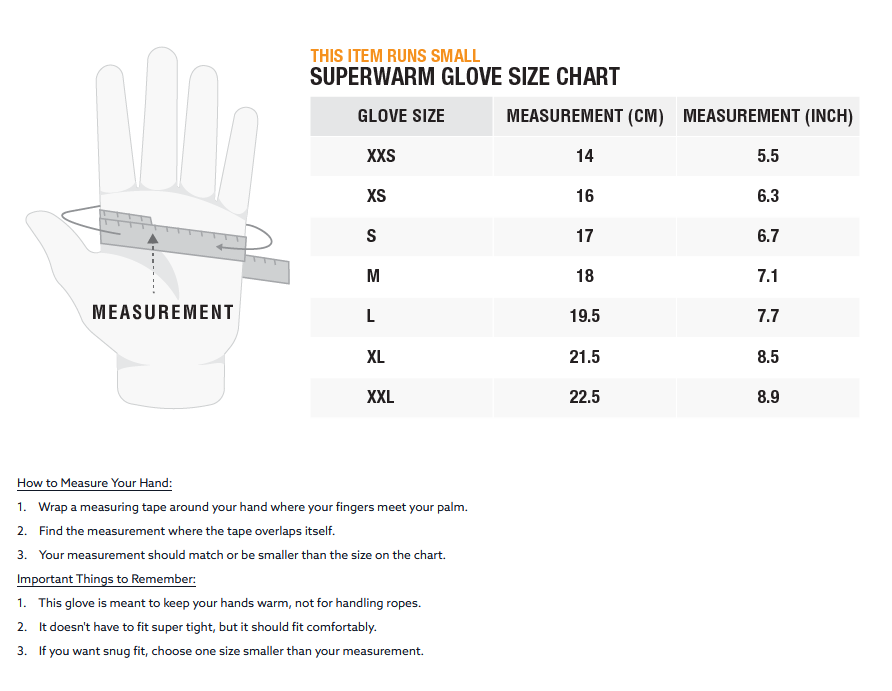ZHIK SUPERWARM GLOVES 24 0 Size Chart